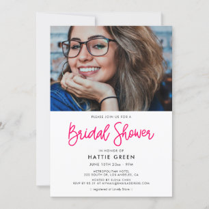 Modern calligraphy bridal shower photo invitation
