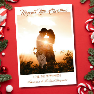 Modern Calligraphy Brown Married Little Christmas Holiday Card