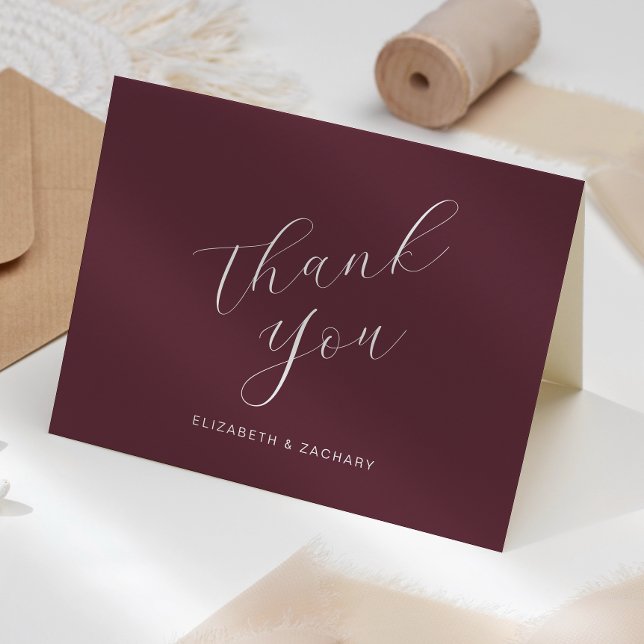 Modern Calligraphy Burgundy Wedding Thank You Card (Creator Uploaded)
