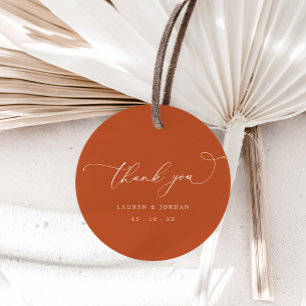 Modern Calligraphy Burnt Orange Wedding Thank You  Favour Tags