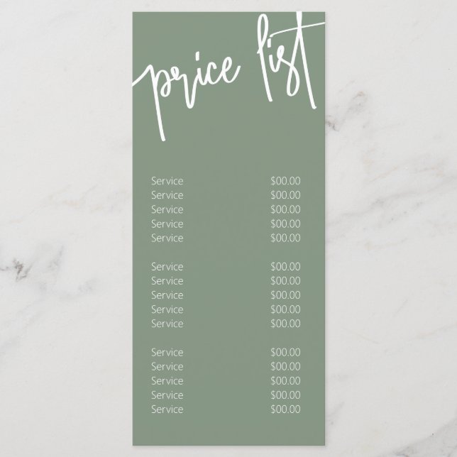 Modern Calligraphy Business Price List Services Menu (Front)