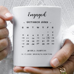 Modern Calligraphy calendar nonphoto Engagement Coffee Mug<br><div class="desc">Modern Minimalist engagement calendar Remember the Date. Easily alter by changing each piece of information. By selecting the link Customise further,  you may move the circle. Before adding to cart,  please sure to look at the preview.</div>