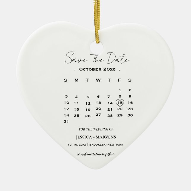 Modern Calligraphy calendar nonphoto save the date Ceramic Ornament (Front)