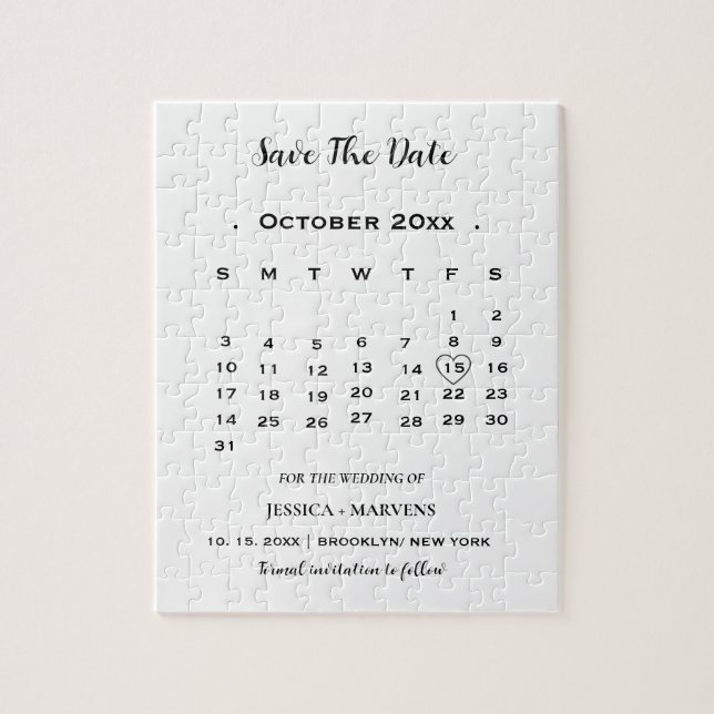 Modern Calligraphy calendar nonphoto save the date Jigsaw Puzzle (Vertical)