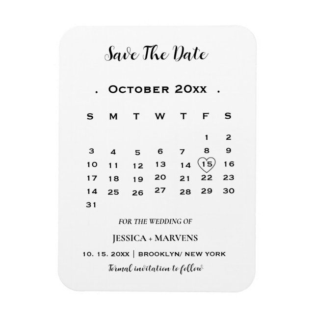 Modern Calligraphy calendar nonphoto save the date Magnet (Vertical)
