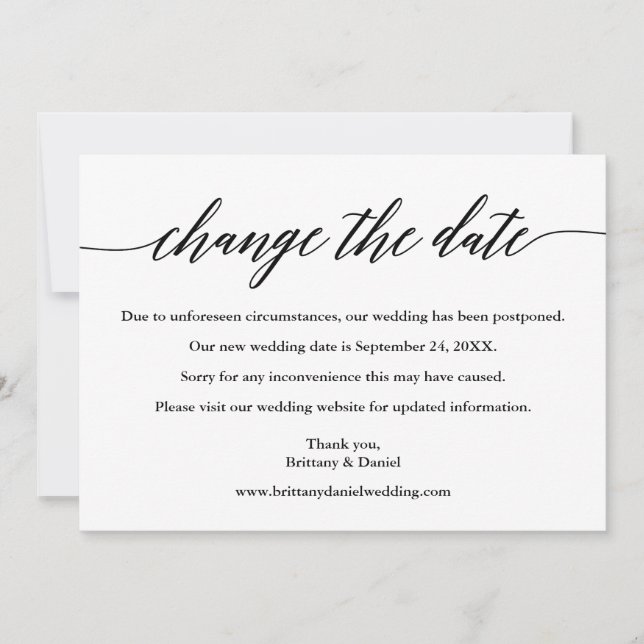 Modern Calligraphy Change The Date New Date Card (Front)
