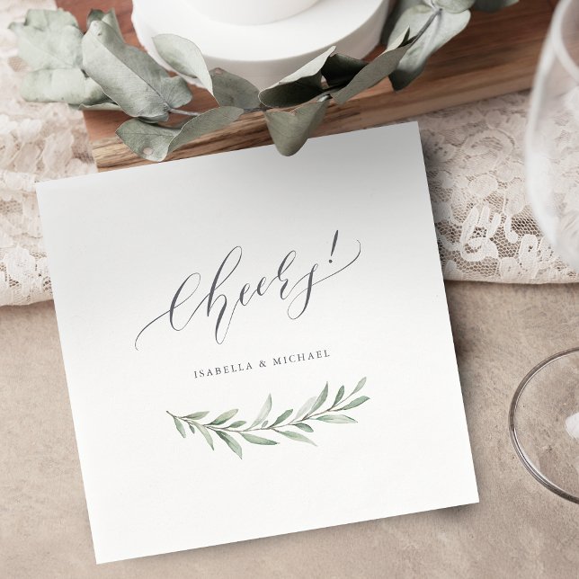 Modern calligraphy cheers rustic greenery wedding napkin (Modern calligraphy cheers rustic greenery wedding napkins)
