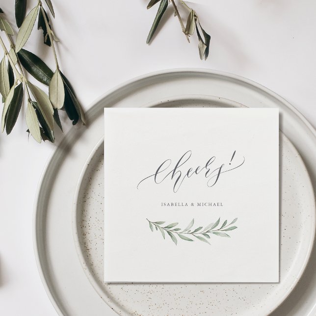 Modern calligraphy cheers rustic greenery wedding napkin (Modern calligraphy cheers rustic greenery wedding napkins)