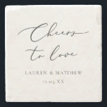 Modern Calligraphy Cheers to Love Wedding Gift Stone Coaster<br><div class="desc">A personalised wedding or engagement gift stone coaster,  with "cheers to love" in black modern calligraphy font. Personalise with names and wedding date underneath.</div>