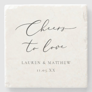 Modern Calligraphy Cheers to Love Wedding Gift Stone Coaster