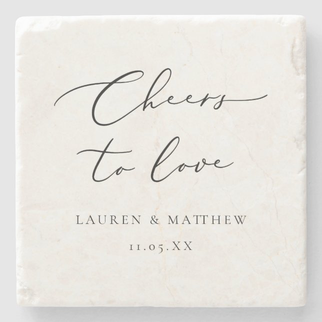 Modern Calligraphy Cheers to Love Wedding Gift Stone Coaster (Front)