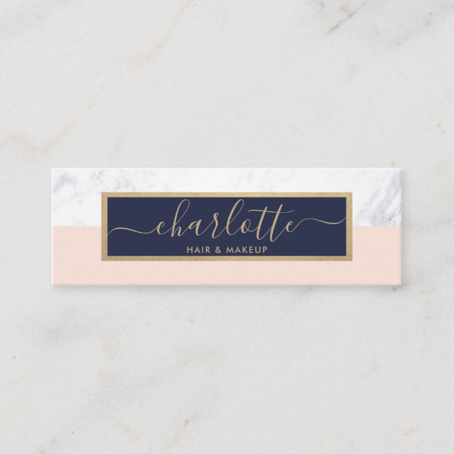 Modern Calligraphy Chic Gold Pink & Midnight Blue Mini Business Card (Front)