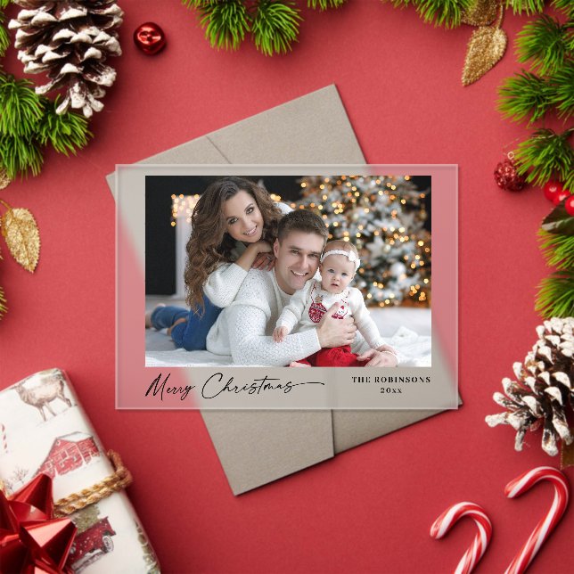 Modern Calligraphy Christmas Holiday Photo Frosted Acrylic Invitations (Insitu (Holiday))