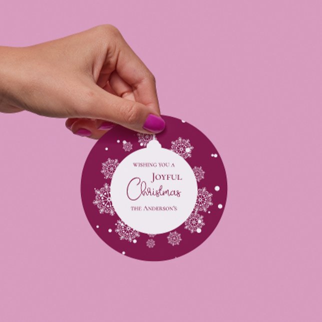 Modern Calligraphy Christmas ornament Bold Magenta Classic Round Sticker (Modern Calligraphy Christmas ornament Bold Magenta Classic Round Sticker)