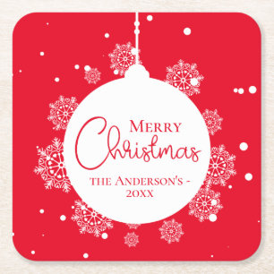 Modern Calligraphy Christmas ornament Bold Magenta Square Paper Coaster