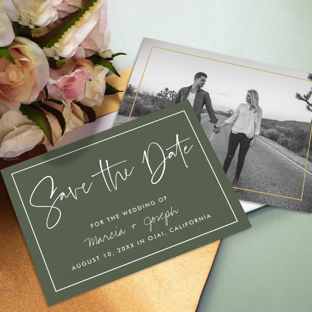 Modern calligraphy Dark Green Non-Photo Save The Date (Creator Uploaded)