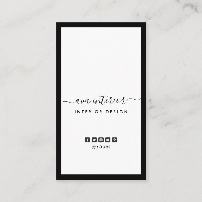 Modern Calligraphy Designer B&W Social Vertical Business Card (Front)