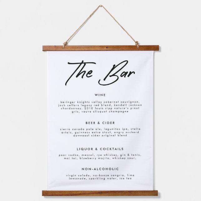 Modern Calligraphy Drinks Wedding Bar Menu Canvas Hanging Tapestry (Front)