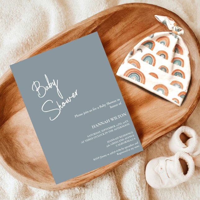 Modern Calligraphy Dusty Blue baby shower Invitation (Creator Uploaded)