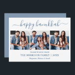 Modern Calligraphy Dusty Blue Hanukkah 3 Photo Holiday Card<br><div class="desc">Modern Trendy Calligraphy Script 3 Photo Family Photo Collage Happy Hanukkah Card - Dusty Blue</div>