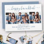 Modern Calligraphy Dusty Blue Hanukkah 3 Photo Holiday Card<br><div class="desc">Modern Trendy Calligraphy Script 3 Photo Family Photo Collage Happy Hanukkah Card - Dusty Blue</div>