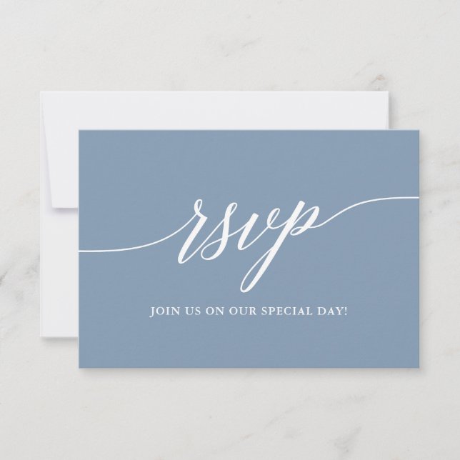 Modern Calligraphy Dusty Blue RSVP Card (Front)