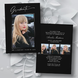 Modern Calligraphy Elegant Ink Script 4 Photo Grad Announcement