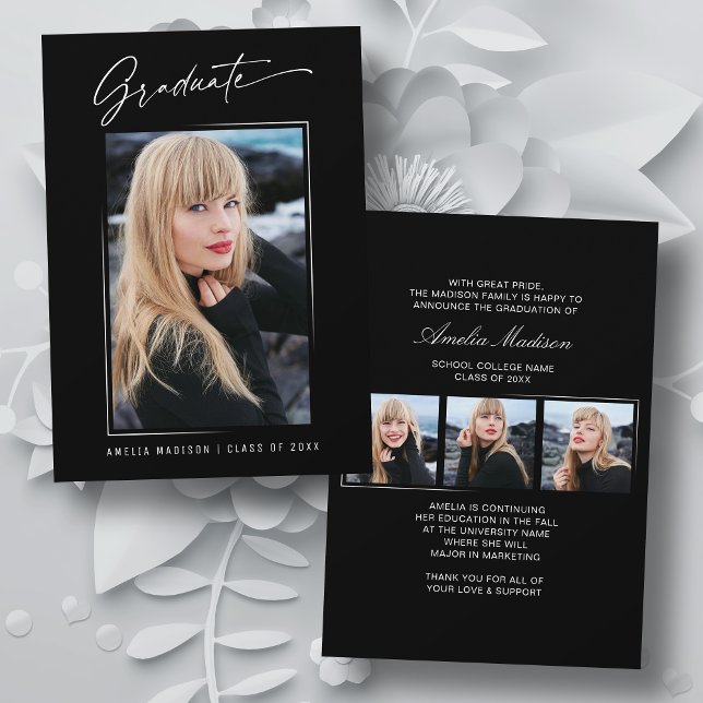 Modern Calligraphy Elegant Ink Script 4 Photo Grad Announcement (Creator Uploaded)