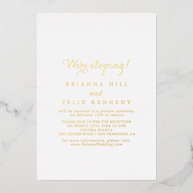 Modern Calligraphy Elopement Reception Gold   (Front)
