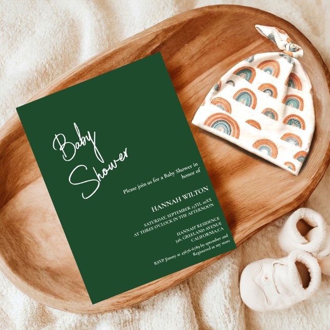 Modern Calligraphy Emerald  green baby shower Invitation (Creator Uploaded)