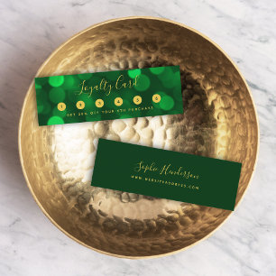 Modern Calligraphy Emerald Green Bokeh Lights Loyalty Card