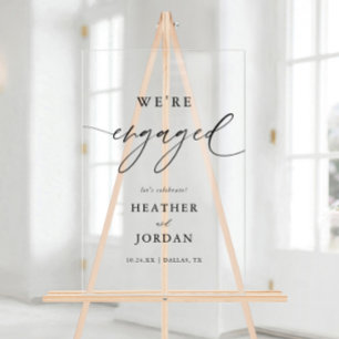 Modern Calligraphy Engagement Party Engaged Acrylic Sign