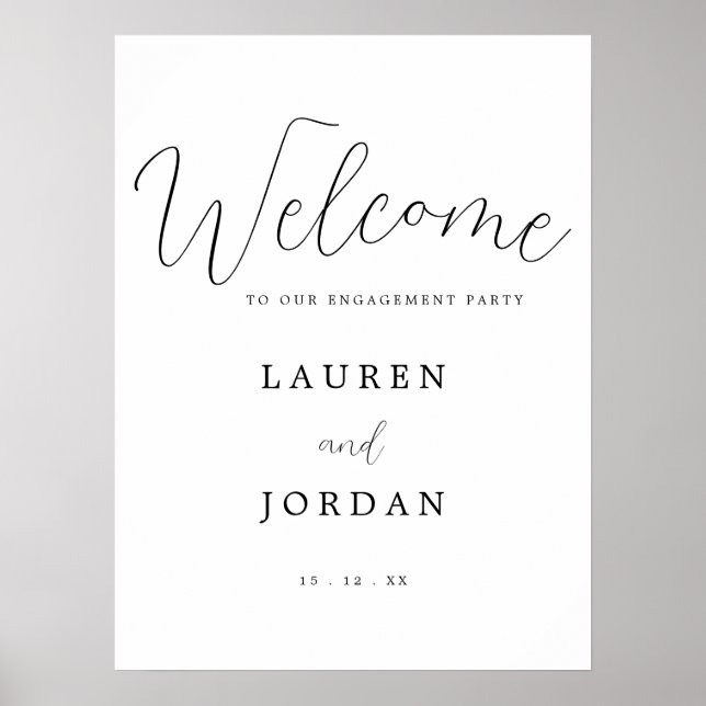 Modern Calligraphy Engagement Party Welcome Sign (Front)