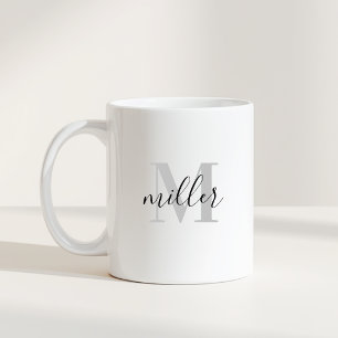 Modern Calligraphy Family Name Monogram Coffee Mug