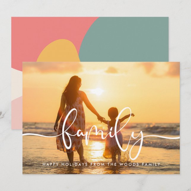 Modern Calligraphy Family Photo Christmas Holiday Card (Front/Back)