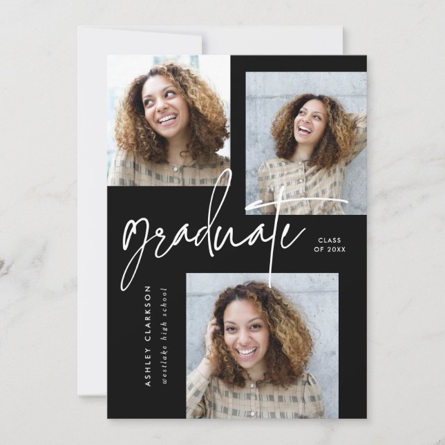 Modern Calligraphy Five Photo Graduation Party Invitation (Front)
