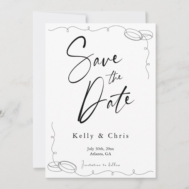 Modern Calligraphy Flat Save The Date Card (Front)