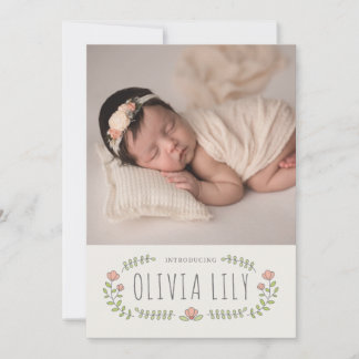 Modern Calligraphy Floral Design Collage Birth Announcement