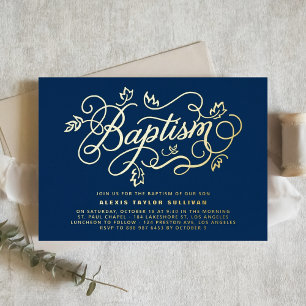 Modern Calligraphy Foliage Lettering Blue Baptism
