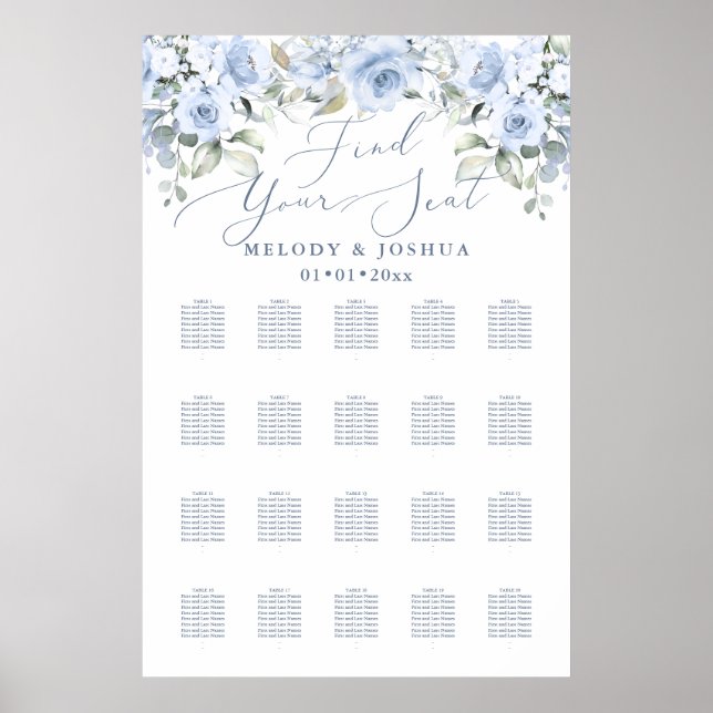Modern Calligraphy Font DIY color Dusty Blue Roses Poster (Front)