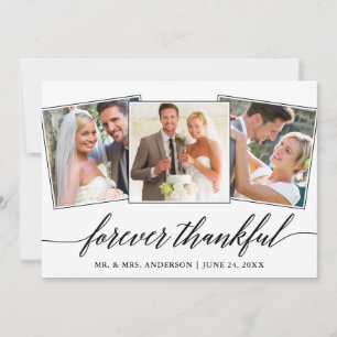 Modern Calligraphy Forever Thankful 3 Photo Thank You Card