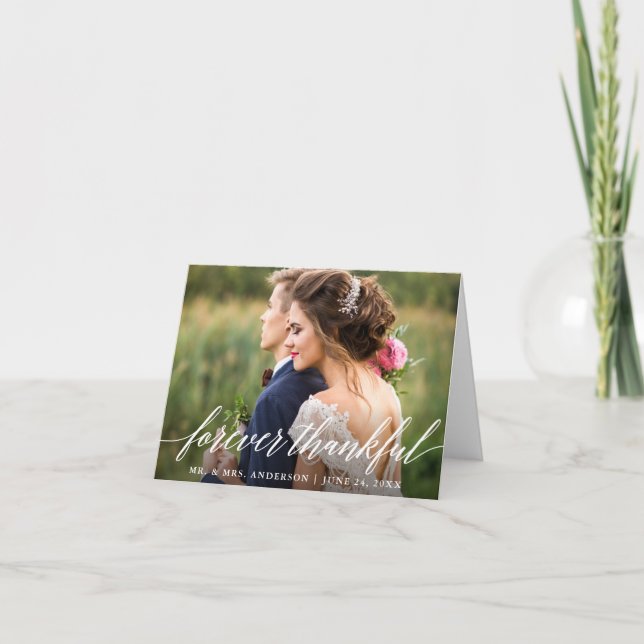 Modern Calligraphy Forever Thankful Wedding Note Thank You Card (Front)