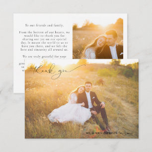 Modern Calligraphy Full Bleed Photo Wedding Thank You Card