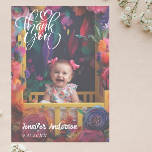 Modern Calligraphy Full Custom Photo Baby Shower Thank You Card