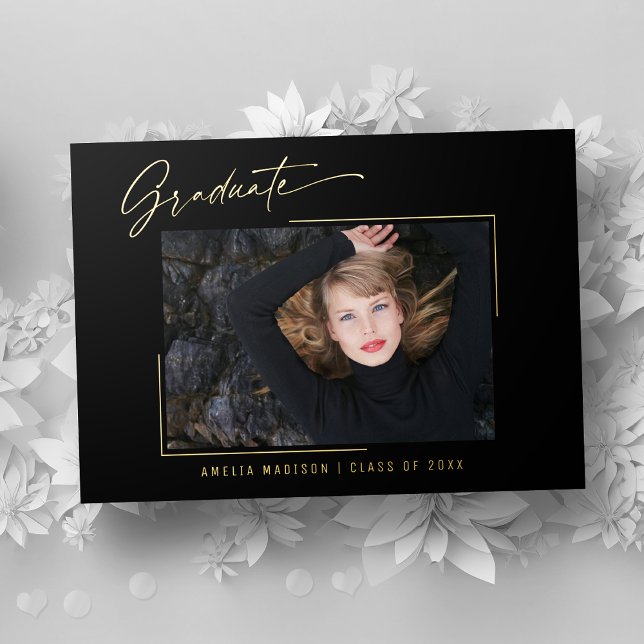 Modern Calligraphy Gold Ink Script Photo Grad Card (Creator Uploaded)