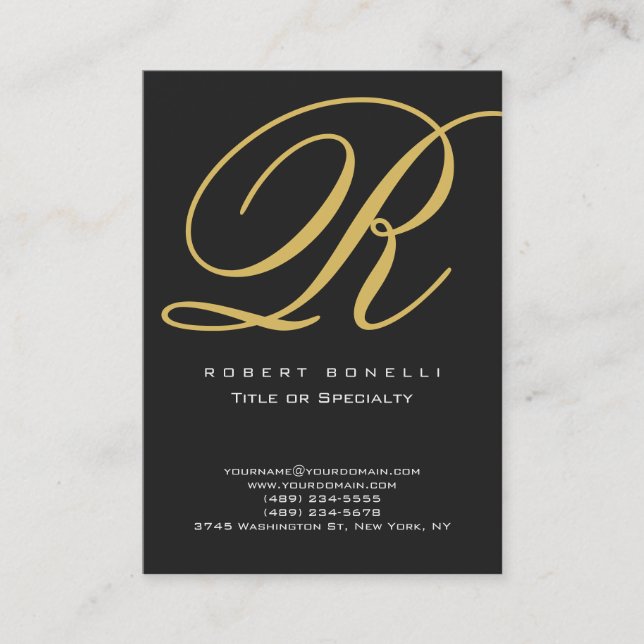 Modern Calligraphy Gold Monogram Business Card (Front)