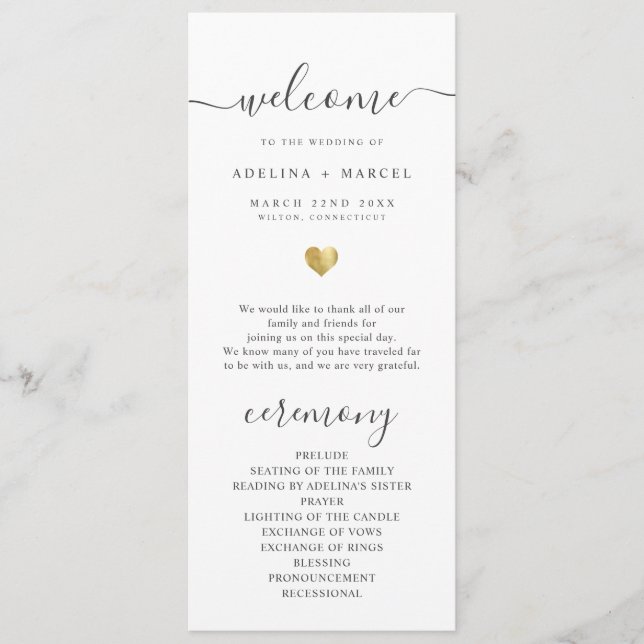 Modern Calligraphy Gold Welcome Wedding Program (Front)