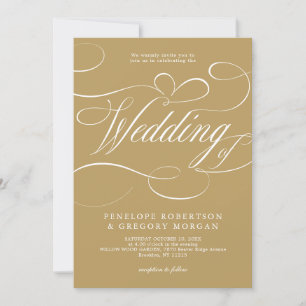 Modern calligraphy gold white QR code wedding Invitation