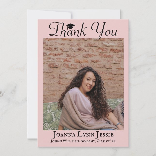modern Calligraphy Graduate Photo  Thank You Card (Front)