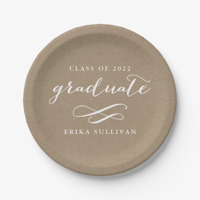 Modern Calligraphy Graduation Kraft Paper Plate (Front)